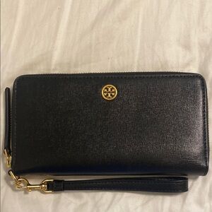 Tory Burch Black Wallet with Gold Accents